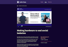 Screenshot of an individual talk page. The page contains navigation, an embedded video, heading, information about the talk and speaker, and metadata about time and place.